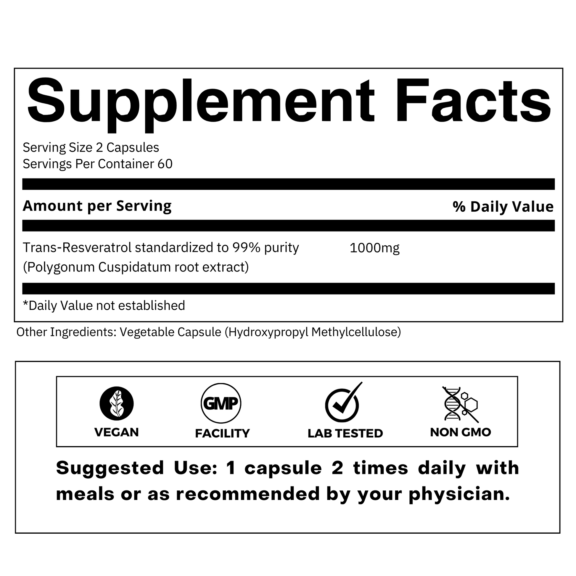 Trans-Resveratrol 99% Supplement Facts